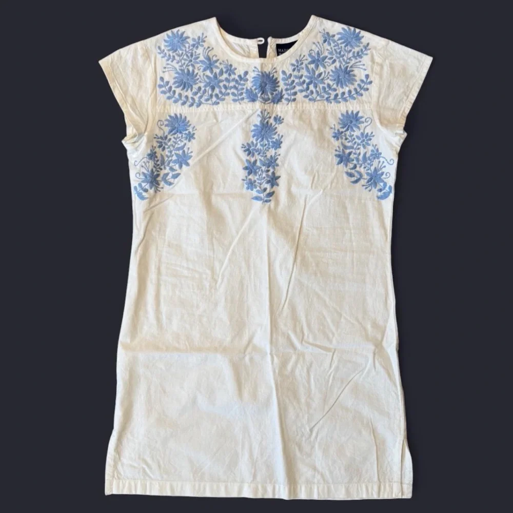Madison Mathews - Embroidered White and Blue Mini Dress - Size Small - Picture 2 of 5